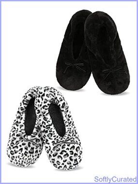 2 Pairs Women's Ballerina House Slippers Anti-Skid Fleece Lined Comfy Warm